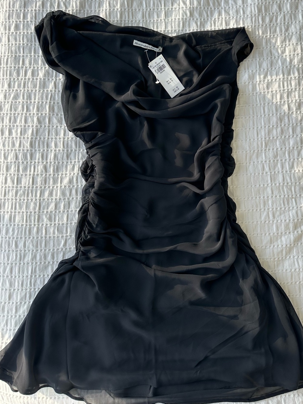 Abercrombie & Fitch: Black Off Shoulder Ruched Chiffon Mini Dress